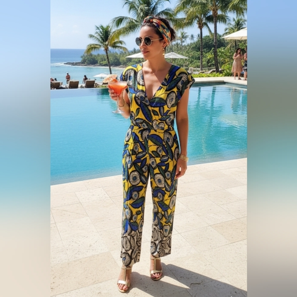 Rinascimento Yellow Printed Wide Leg Jumpsuit Size M